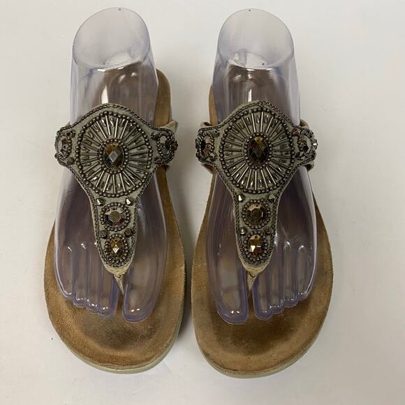 Dansko Sandals Pamela Taupe Nubuck Leather Jeweled Thong Sandals EU 39 US 9/9.5 - Picture 1 of 9